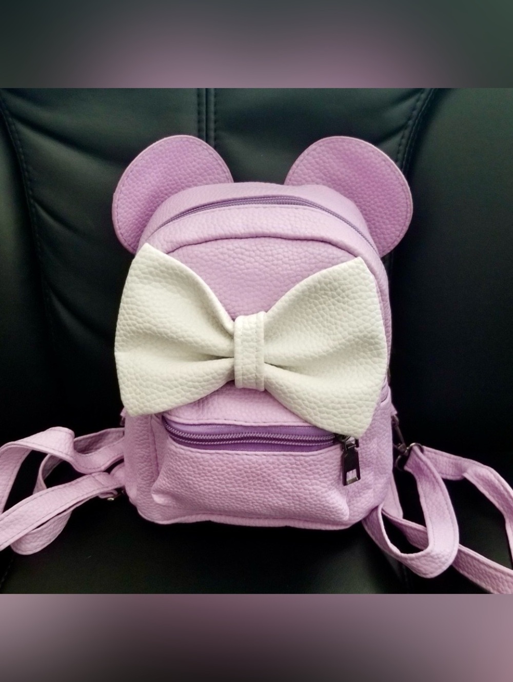 Lilac Faux Leather Mouse Ears Mini Backpack with White Bow